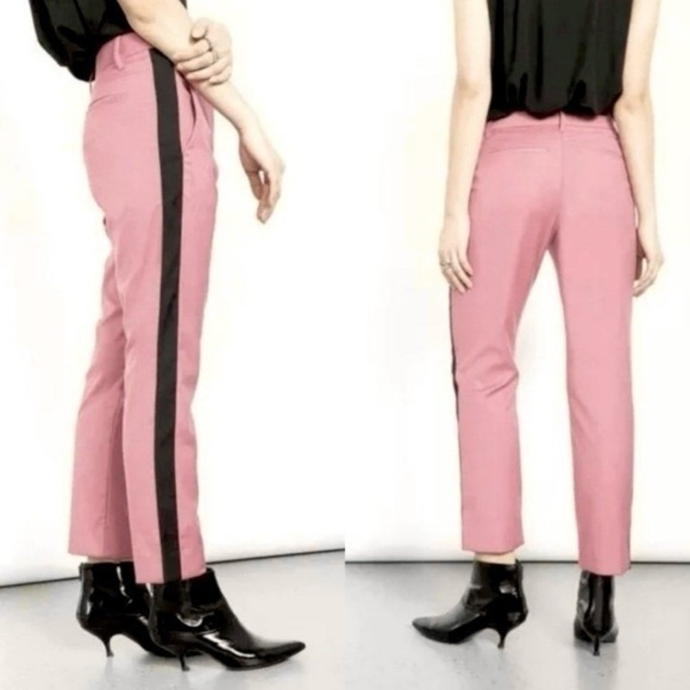 Wildfang Empower Colorblock Crop Pants Magenta Black Tuxedo Stripe Size 24W NWT